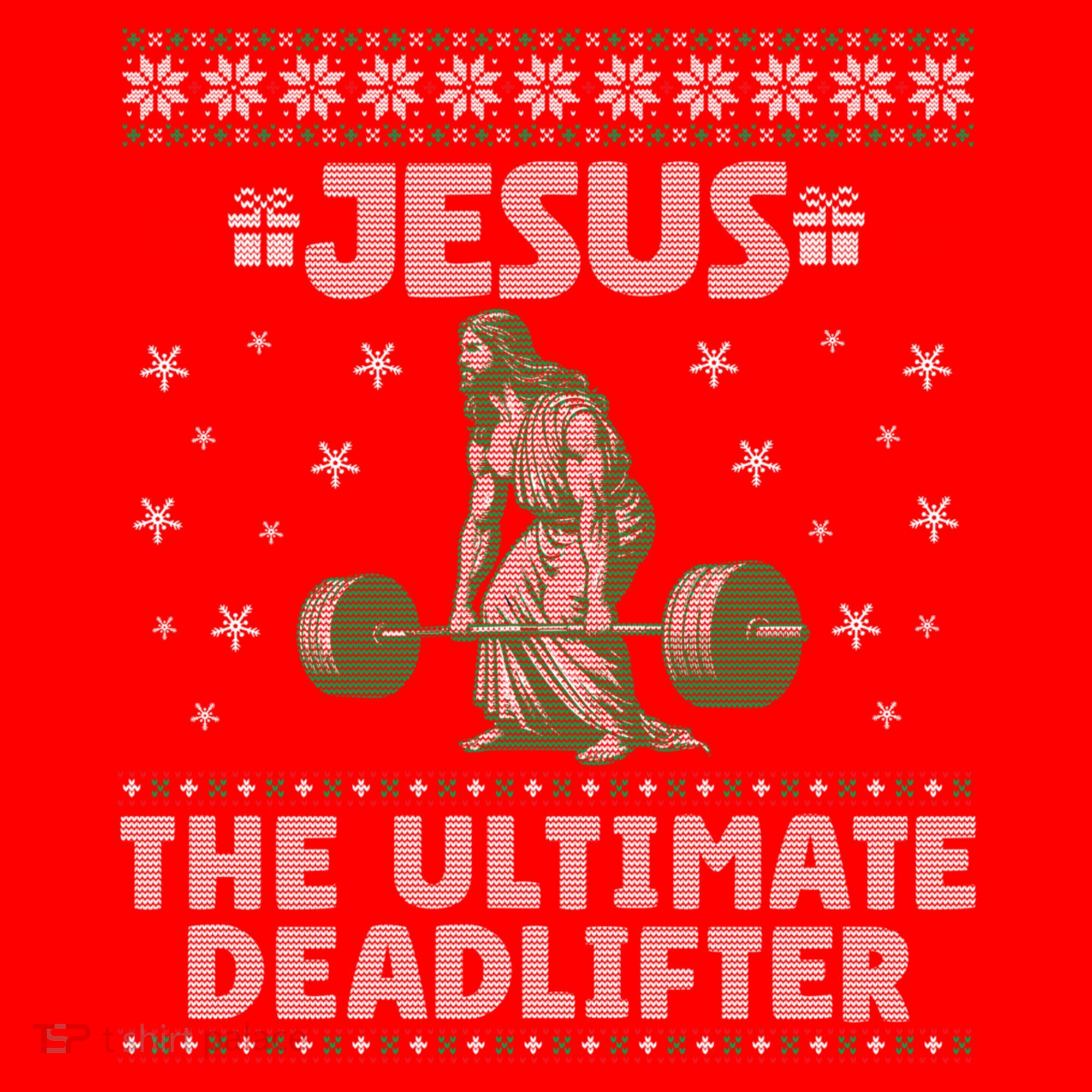 Jesus The Ultimate Deadlifter Christmas Ugly Sweater Cool Gift Santa Hat