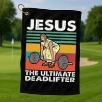 Jesus The Ultimate Deadlifter Funny Jesus Lifting Gym Golf Towel thumb 1