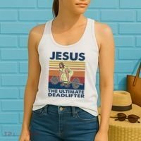 Jesus The Ultimate Deadlifter Funny Gym Bodybuliding Fitness Women's Tank Top thumb 2