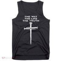 Jesus The Way Truth Life Christian Three Nails Cross Tank Top thumb 0