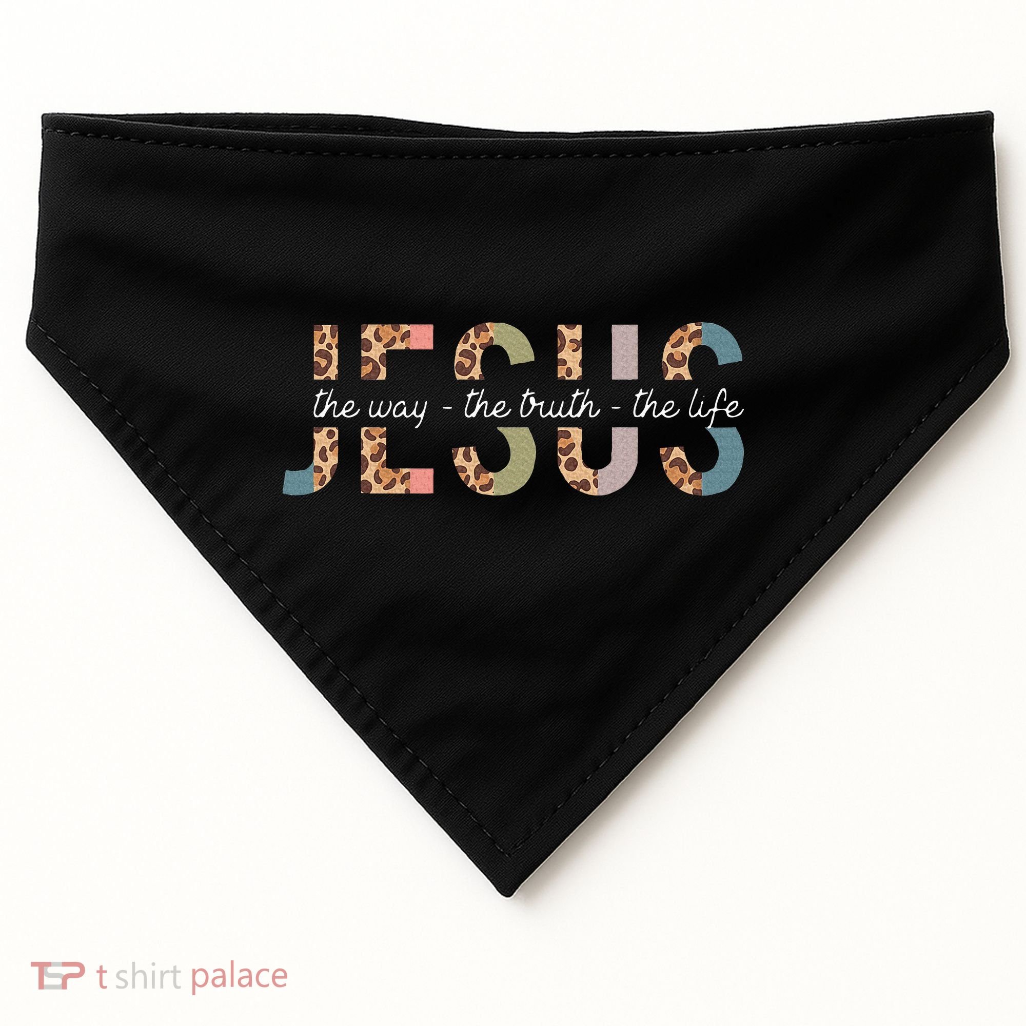 Jesus The Way The Truth The Life Leopard Christian USA-Made Doggie Bandana