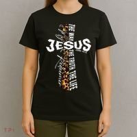 Jesus The Way Truth Life Leopard Cross Christian Faith T-Shirt thumb 4