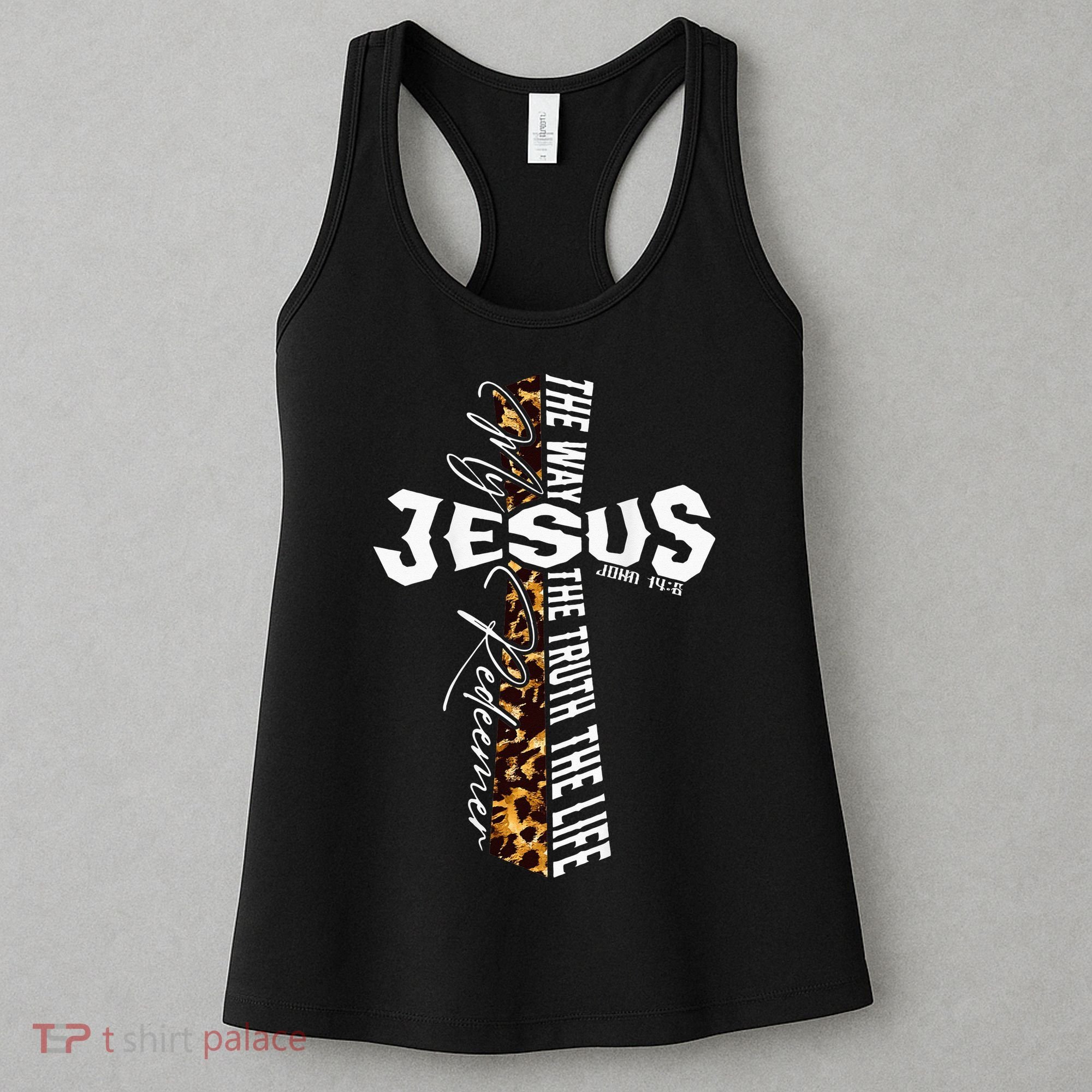 Jesus The Way Truth Life Leopard Cross Christian Faith Women's Tank Top
