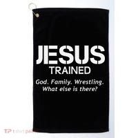 Jesus Trained Wrestling Funny Wrestler Muscle  Golf Towel thumb 0