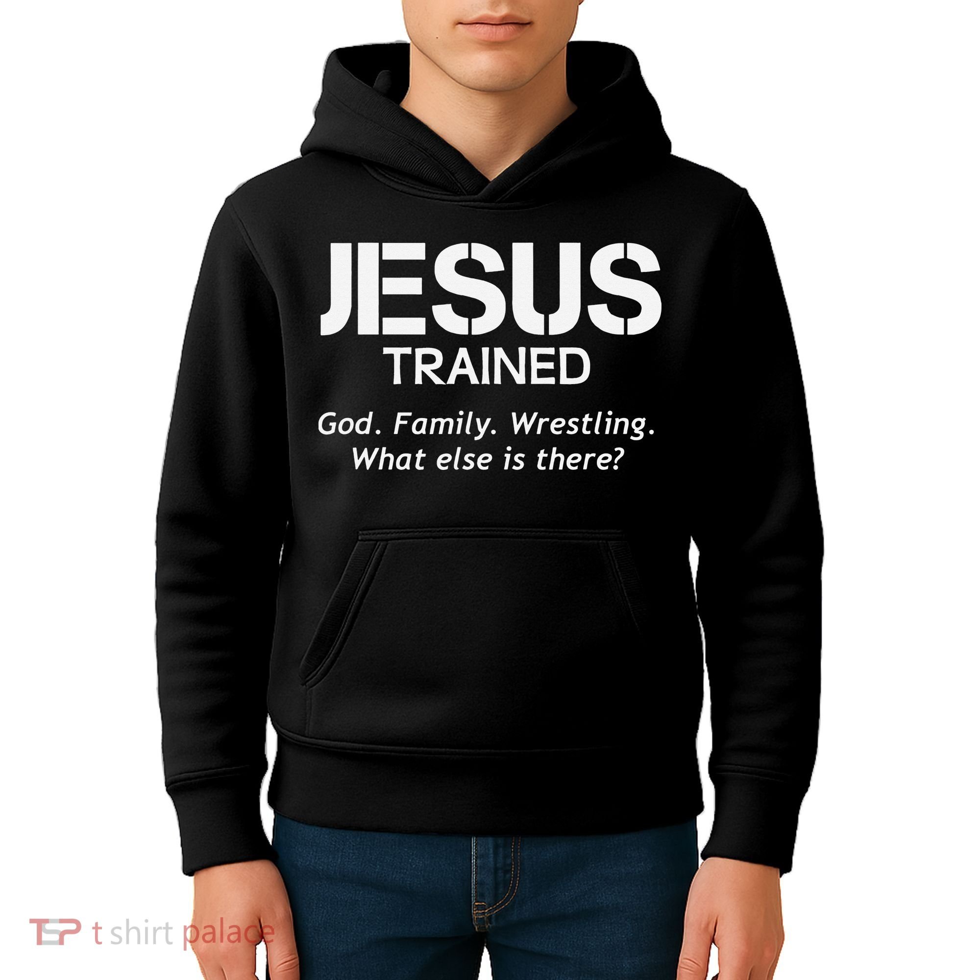 Jesus Trained Wrestling Funny Wrestler Muscle  Kids Hoodie