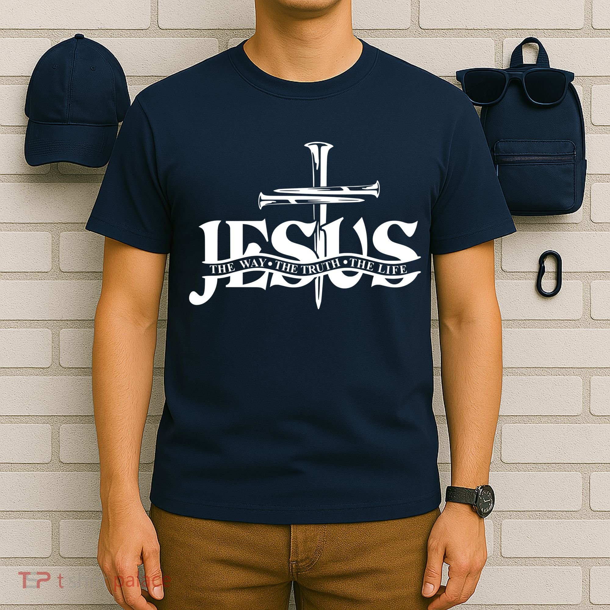 Jesus The Way The Truth The Life With 3 Nails Logo T-Shirt