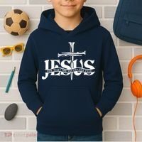 Jesus The Way The Truth The Life With 3 Nails Logo Kids Hoodie thumb 2