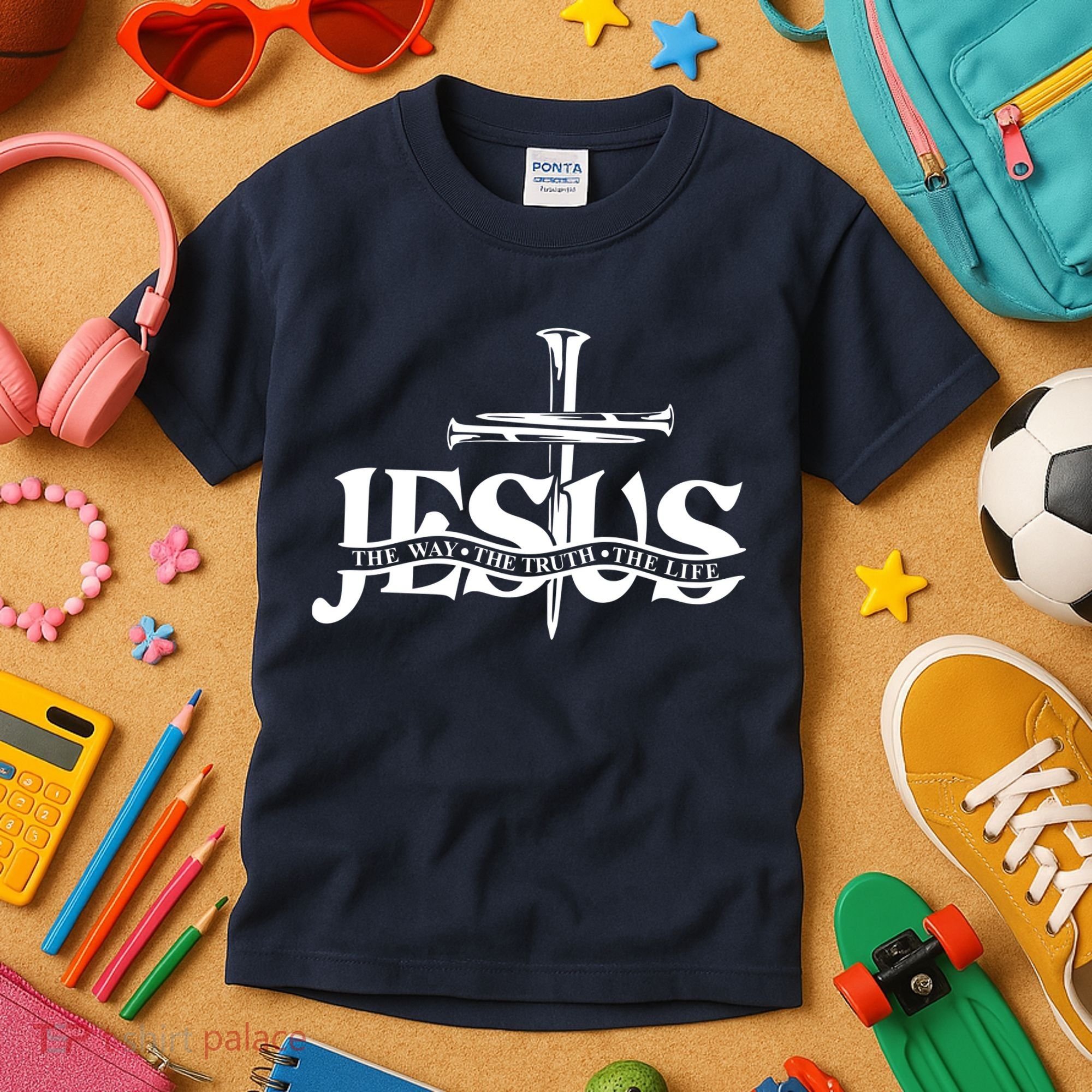 Jesus The Way The Truth The Life With 3 Nails Logo Kids T-Shirt