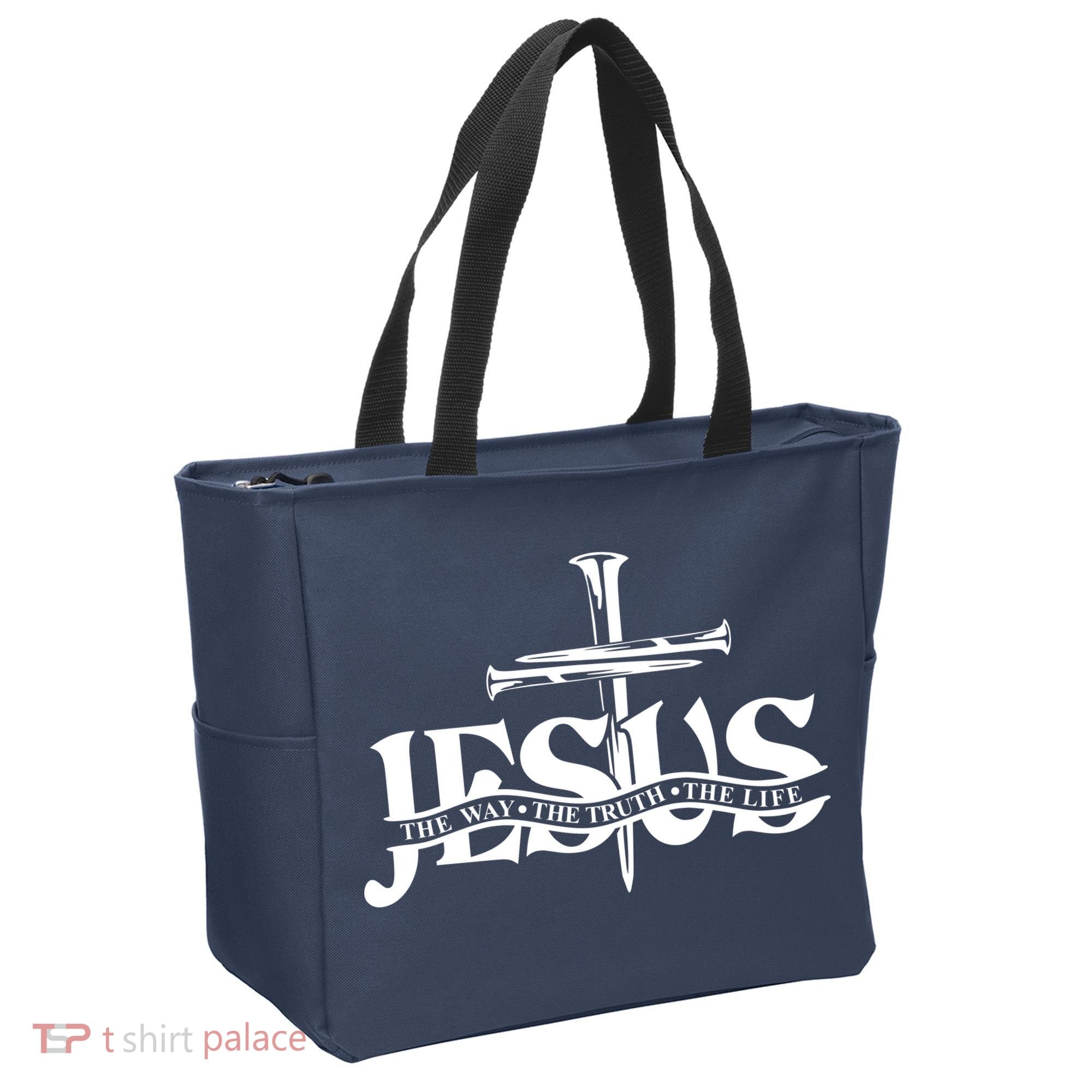 Jesus The Way The Truth The Life With 3 Nails Logo Tote Bag