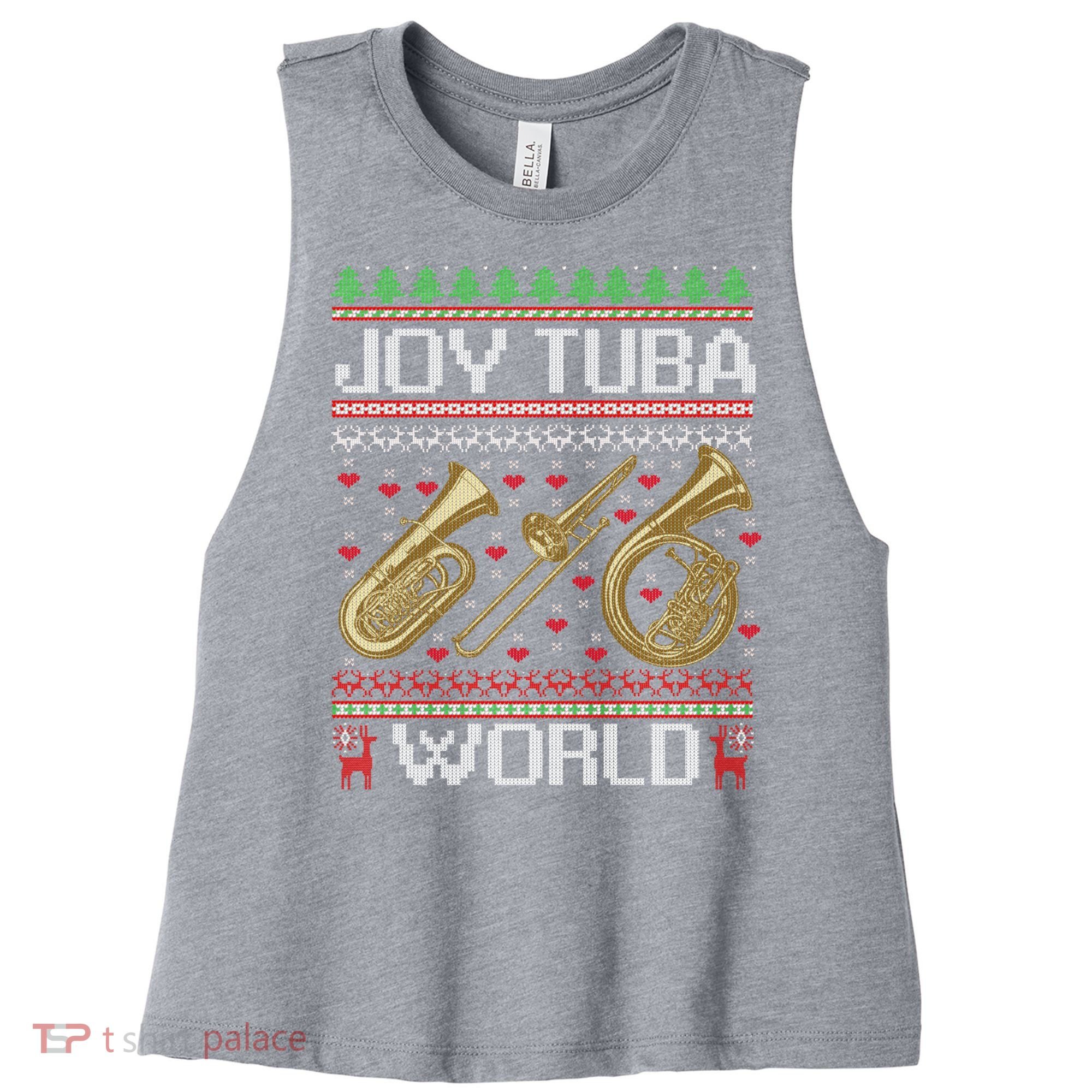 Joy Tuba World Music Lover Xmas Ugly Tuba Christmas Cool Gift Women's Racerback Cropped Tank