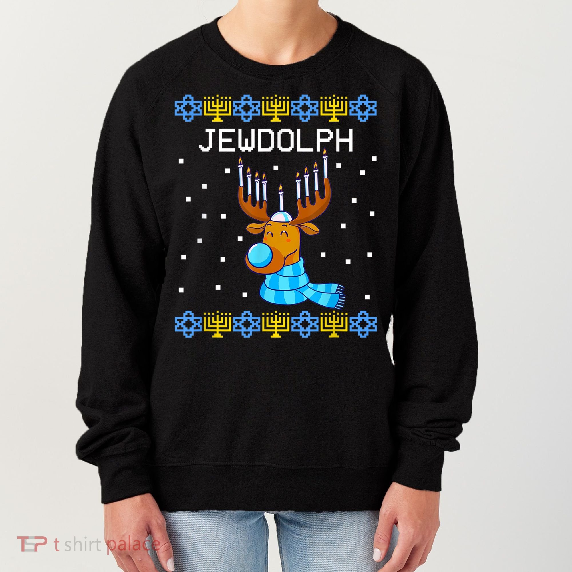 Jewdolph Ugly Hanukkah Sweater Reindeerorah Chanukah Women's Sweatshirt