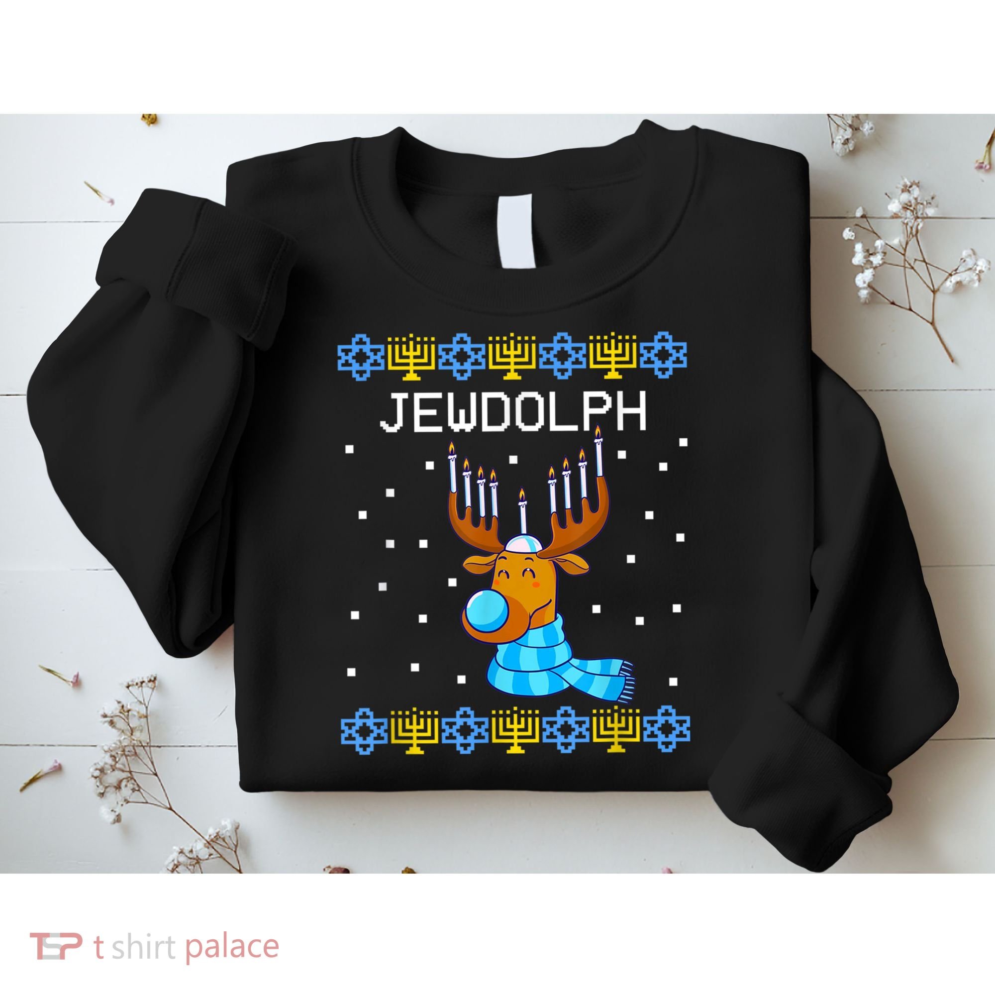 Jewdolph Ugly Hanukkah Sweater Reindeerorah Chanukah Sweatshirt
