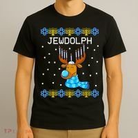 Jewdolph Ugly Hanukkah Sweater Reindeerorah Chanukah T-Shirt thumb 3