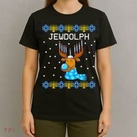 Jewdolph Ugly Hanukkah Sweater Reindeerorah Chanukah T-Shirt thumb 4