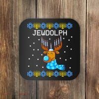 Jewdolph Ugly Hanukkah Sweater Reindeerorah Chanukah Coaster thumb 0