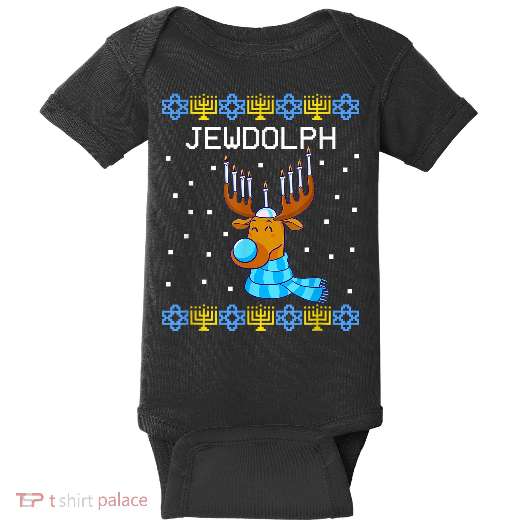 Jewdolph Ugly Hanukkah Sweater Reindeerorah Chanukah Baby Bodysuit