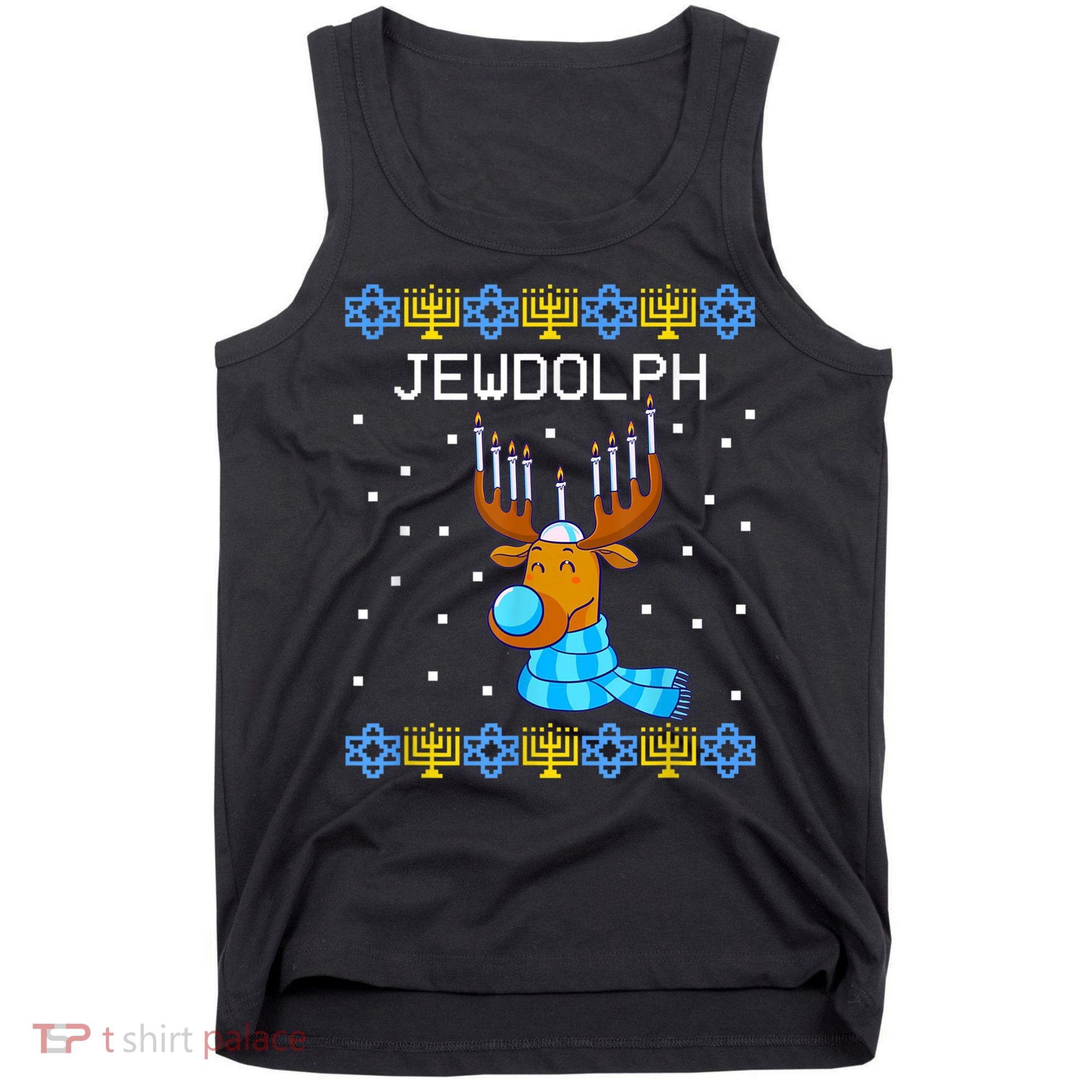 Jewdolph Ugly Hanukkah Sweater Reindeerorah Chanukah Tank Top