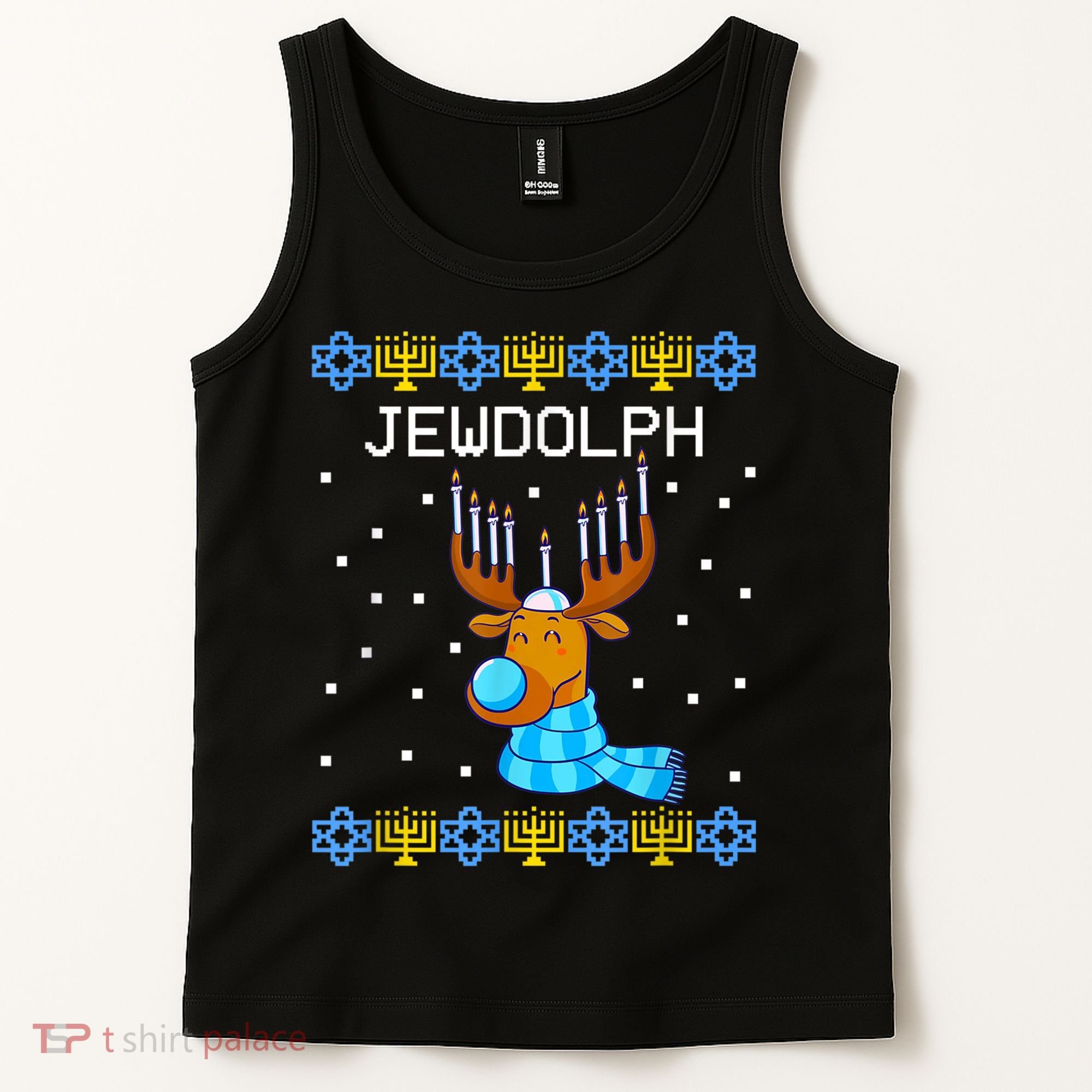 Jewdolph Ugly Hanukkah Sweater Reindeerorah Chanukah Tank Top
