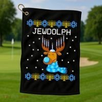 Jewdolph Ugly Hanukkah Sweater Reindeerorah Chanukah Golf Towel thumb 1