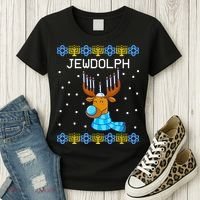 Jewdolph Ugly Hanukkah Sweater Reindeerorah Chanukah Women's T-Shirt thumb 3