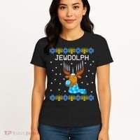 Jewdolph Ugly Hanukkah Sweater Reindeerorah Chanukah Women's T-Shirt thumb 4