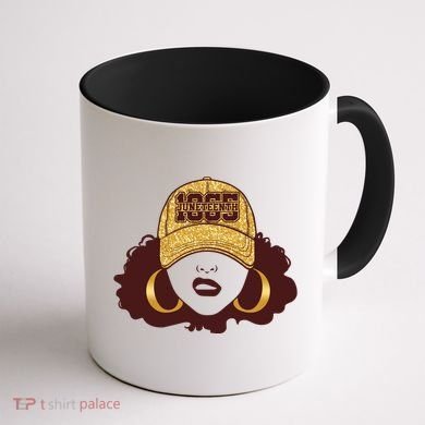 Juneteenth 1865 Stylish Black Woman Afro Baseball Cap Coffee Mug back