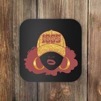 Juneteenth 1865 Stylish Black Woman Afro Baseball Cap Coaster thumb 0