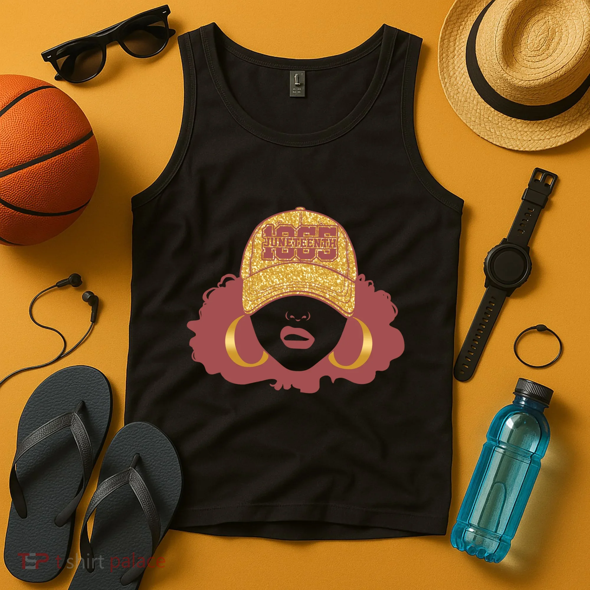 Juneteenth 1865 Stylish Black Woman Afro Baseball Cap Tank Top