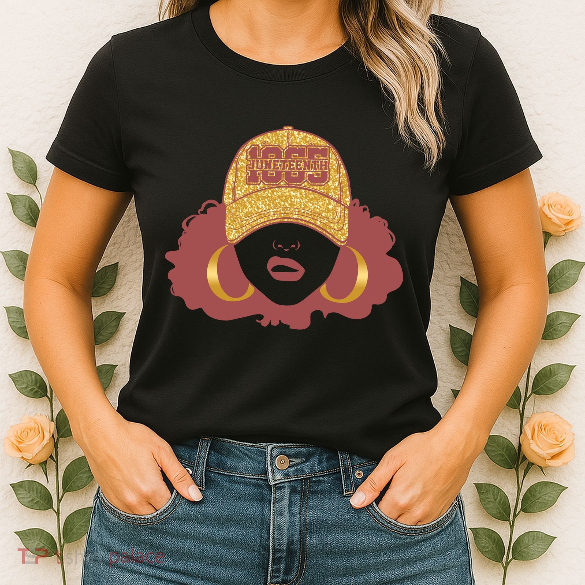 Juneteenth 1865 Stylish Black Woman Afro Baseball Cap Women's T-Shirt