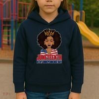 Juneteenth Is My Independence Day African American USA Flag Kids Hoodie thumb 3