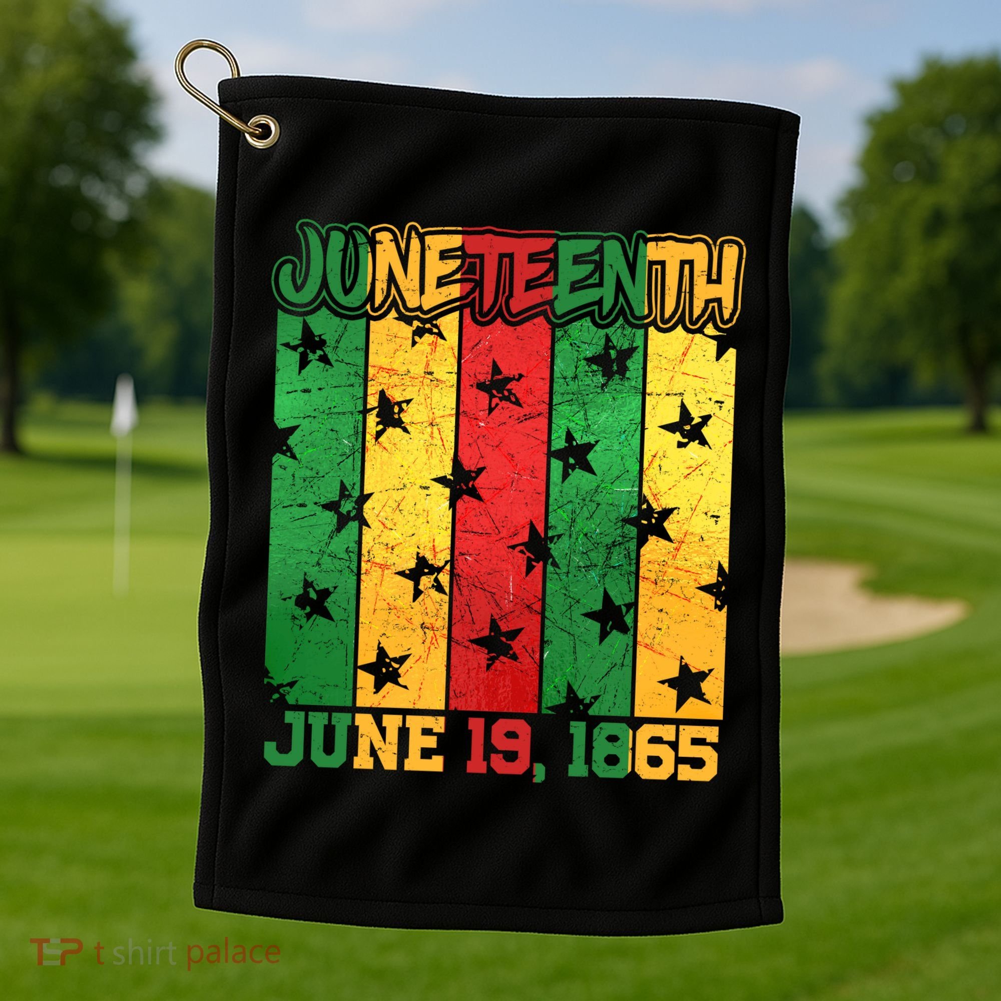Juneteenth June 19 1865 Traditional Red Gold Green  Golf Towel