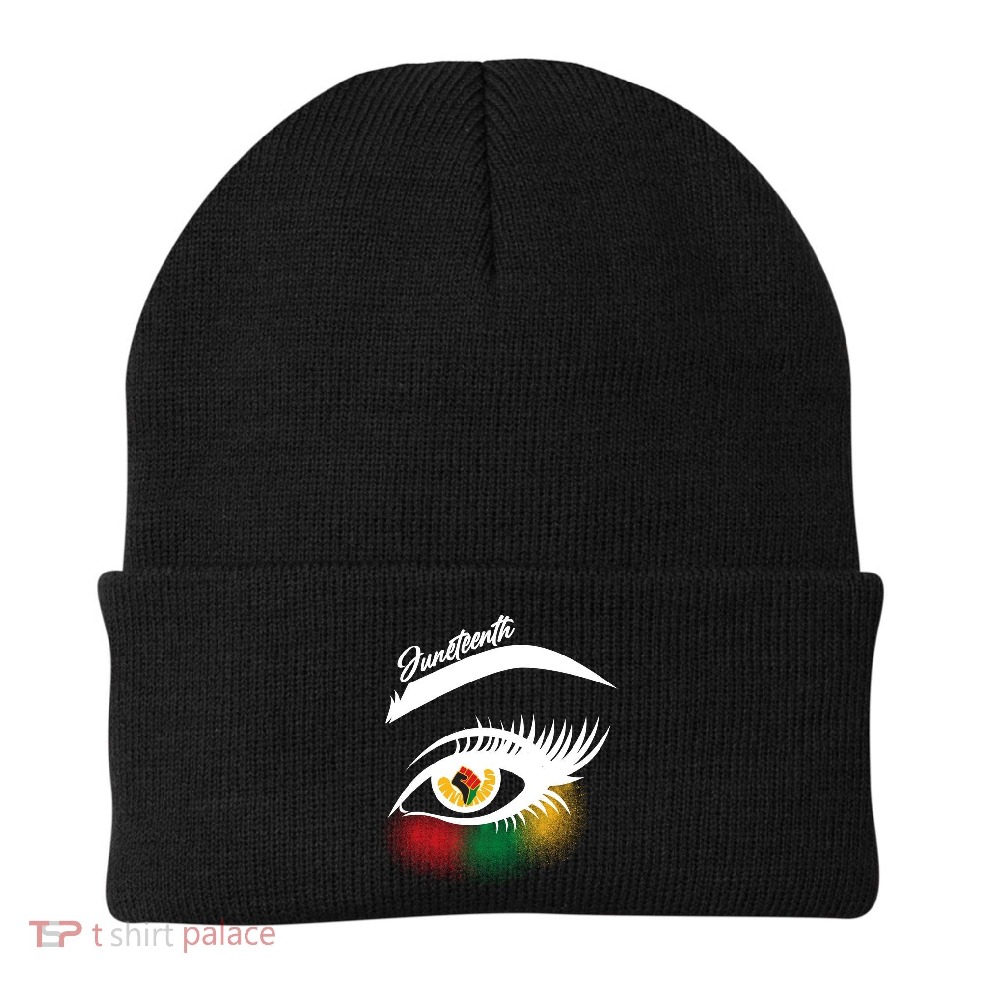Juneteenth Red Gold Green Eyelashes  Beanie