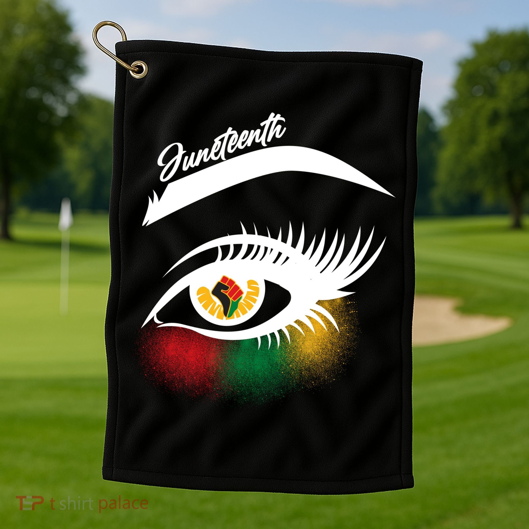 Juneteenth Red Gold Green Eyelashes  Golf Towel