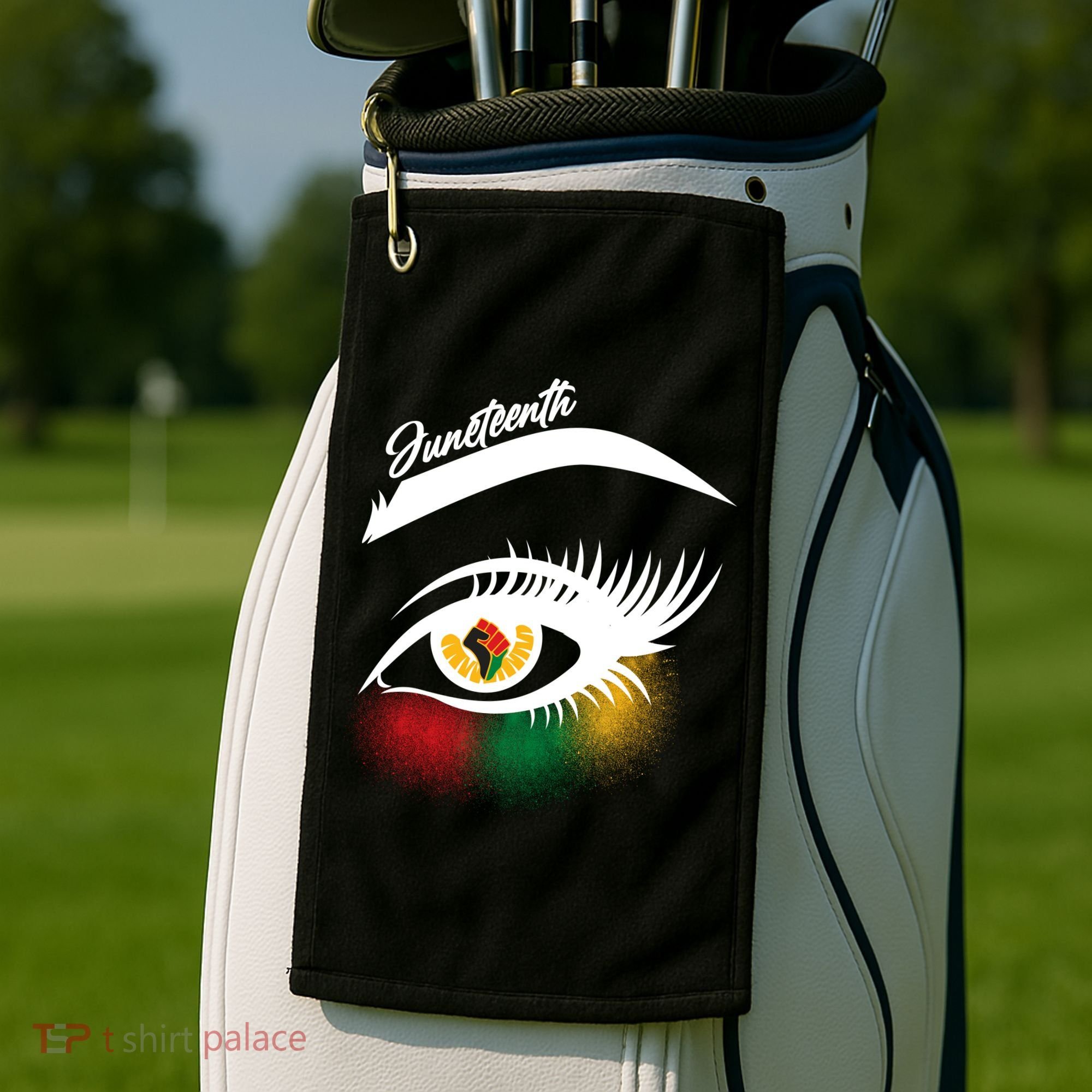 Juneteenth Red Gold Green Eyelashes  Golf Towel