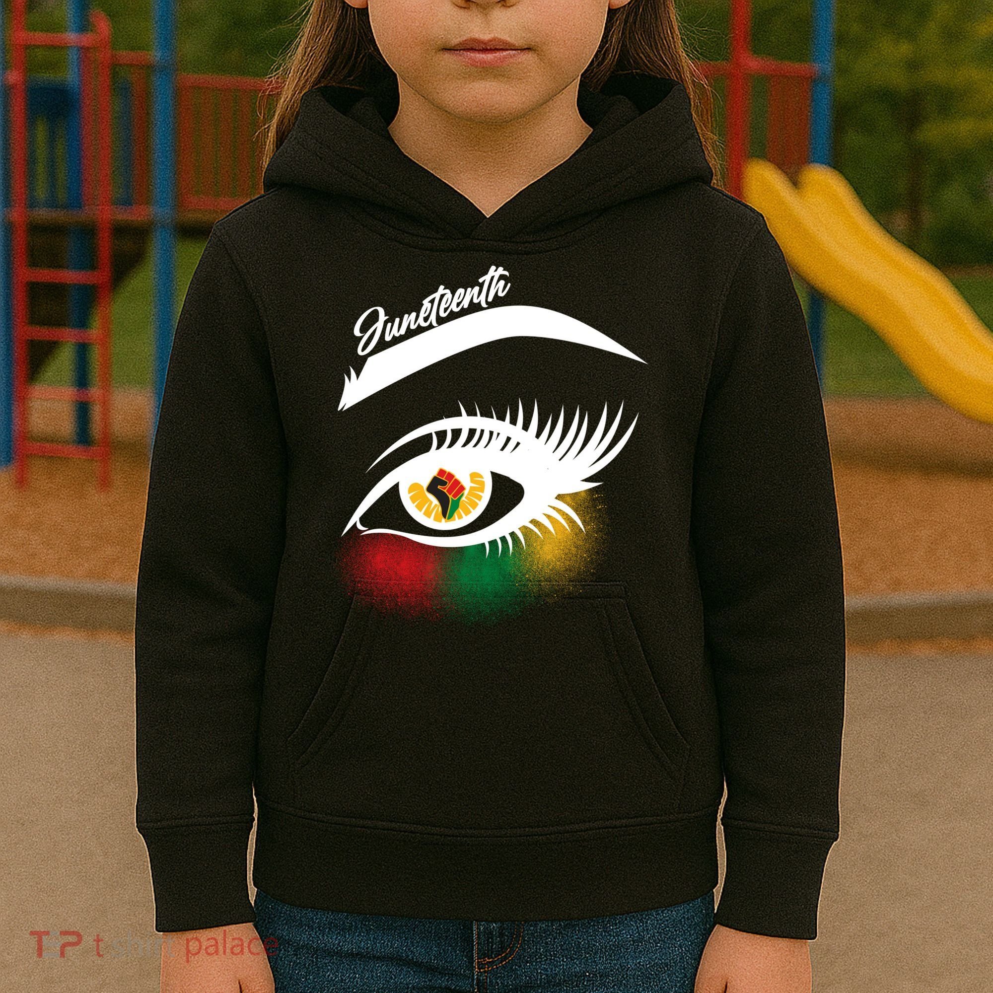 Juneteenth Red Gold Green Eyelashes  Kids Hoodie