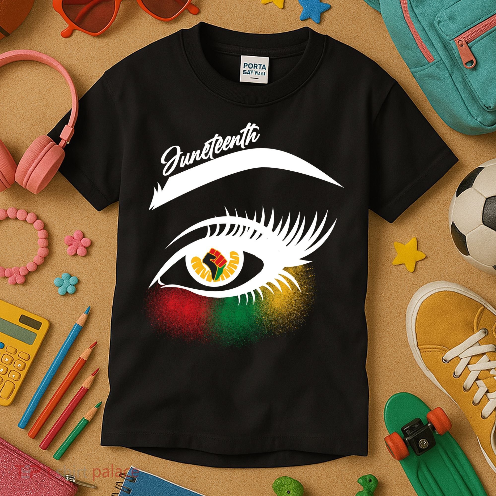 Juneteenth Red Gold Green Eyelashes  Kids T-Shirt