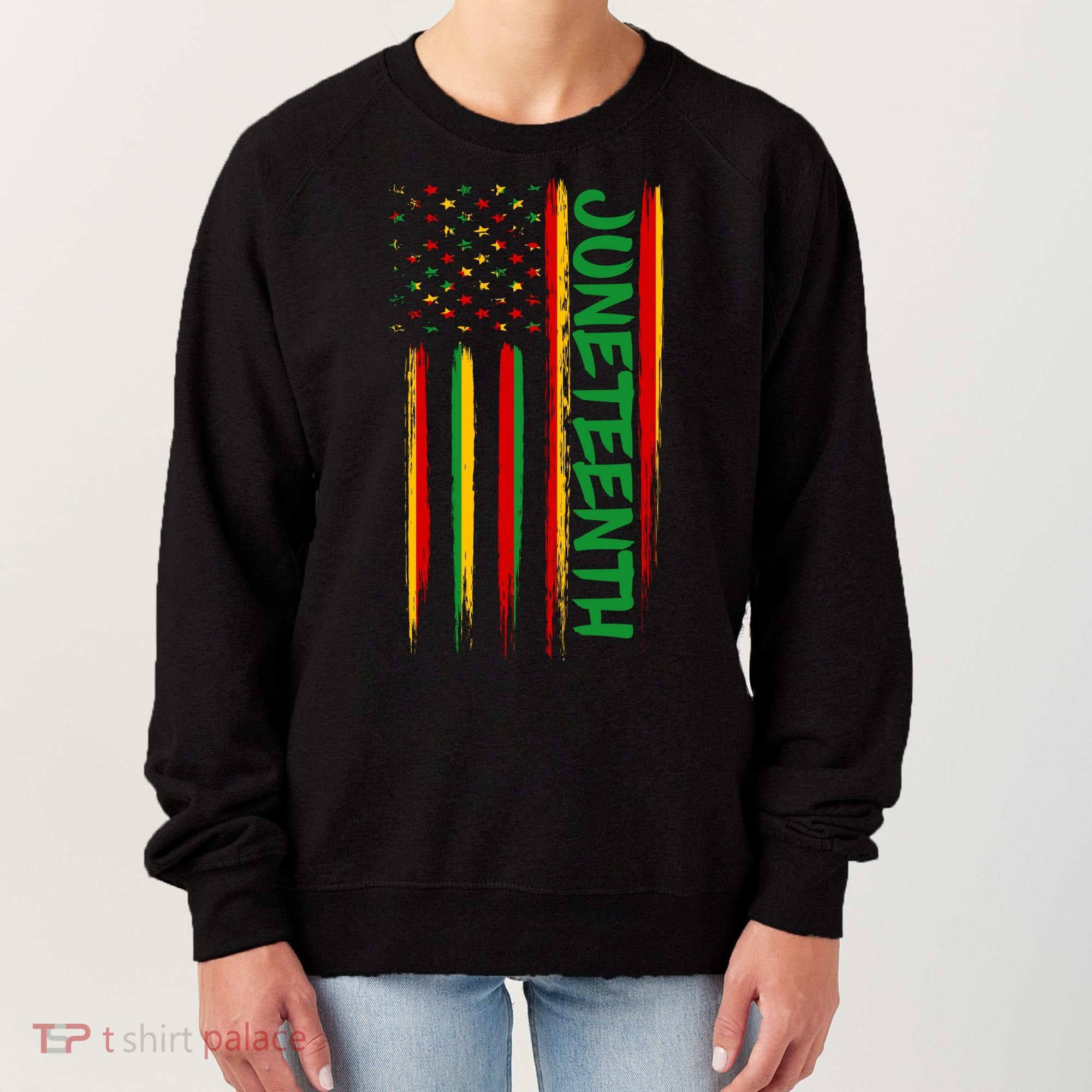Juneteenth Red Gold Green USA Flag Women's Sweatshirt