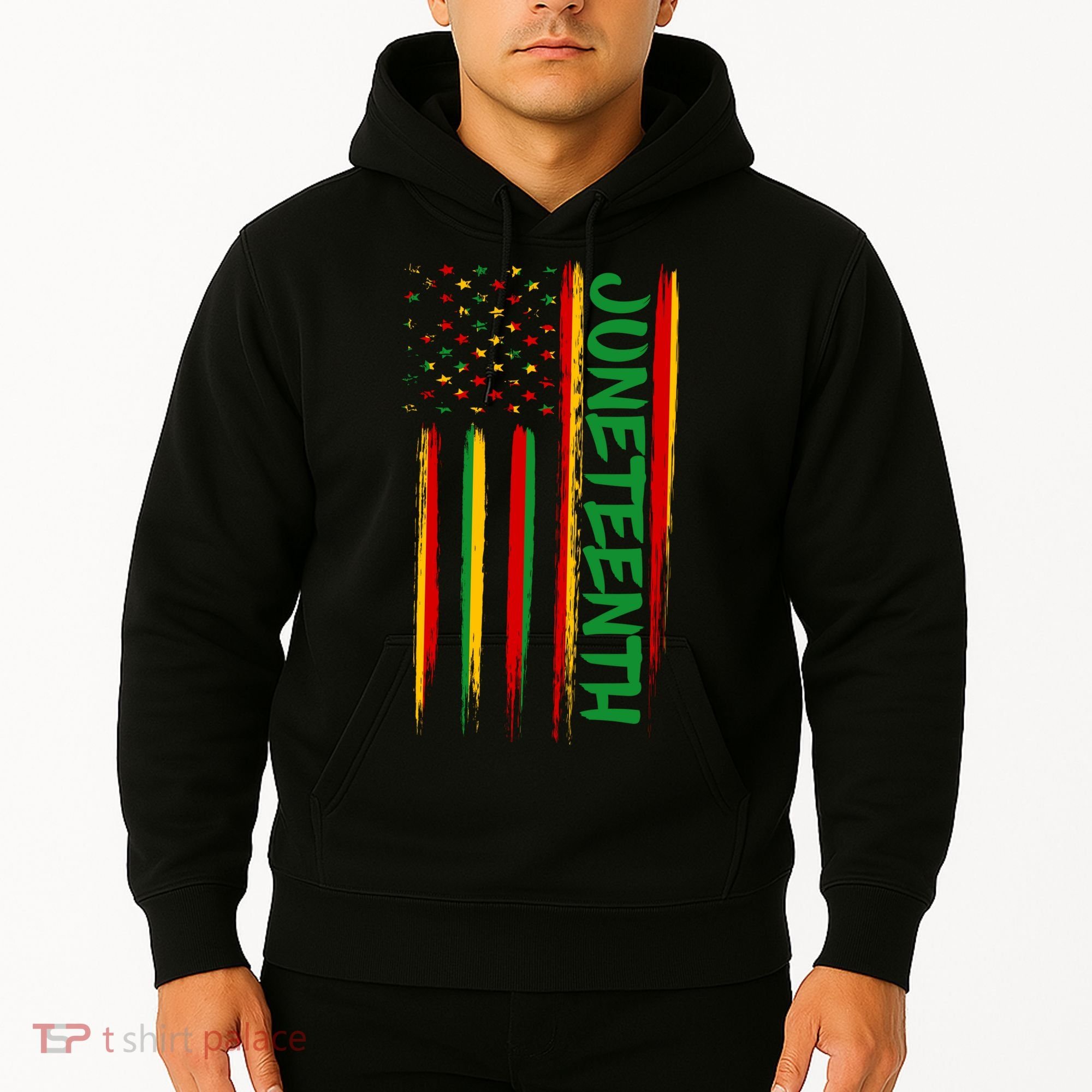 Juneteenth Red Gold Green USA Flag Hoodie