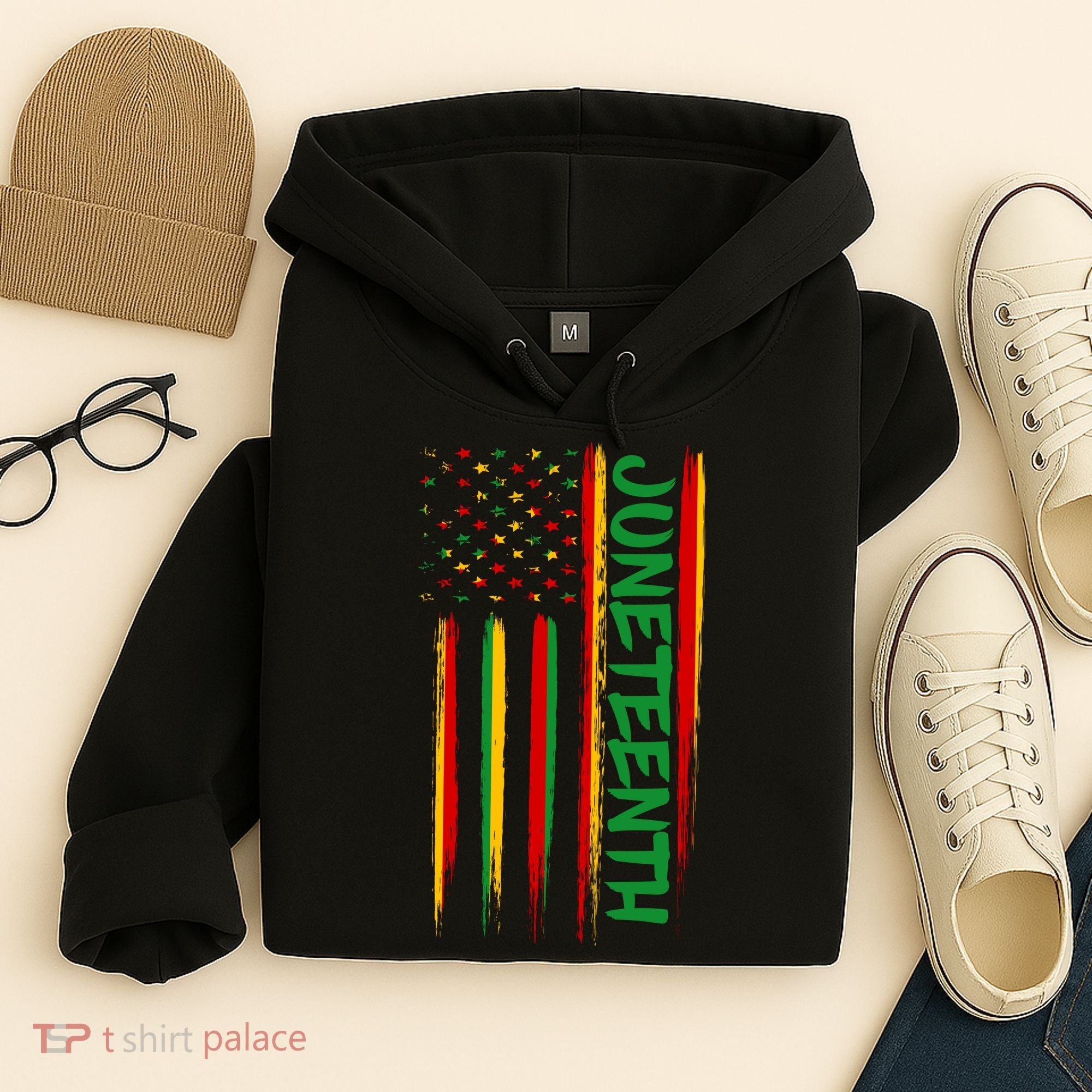Juneteenth Red Gold Green USA Flag Hoodie
