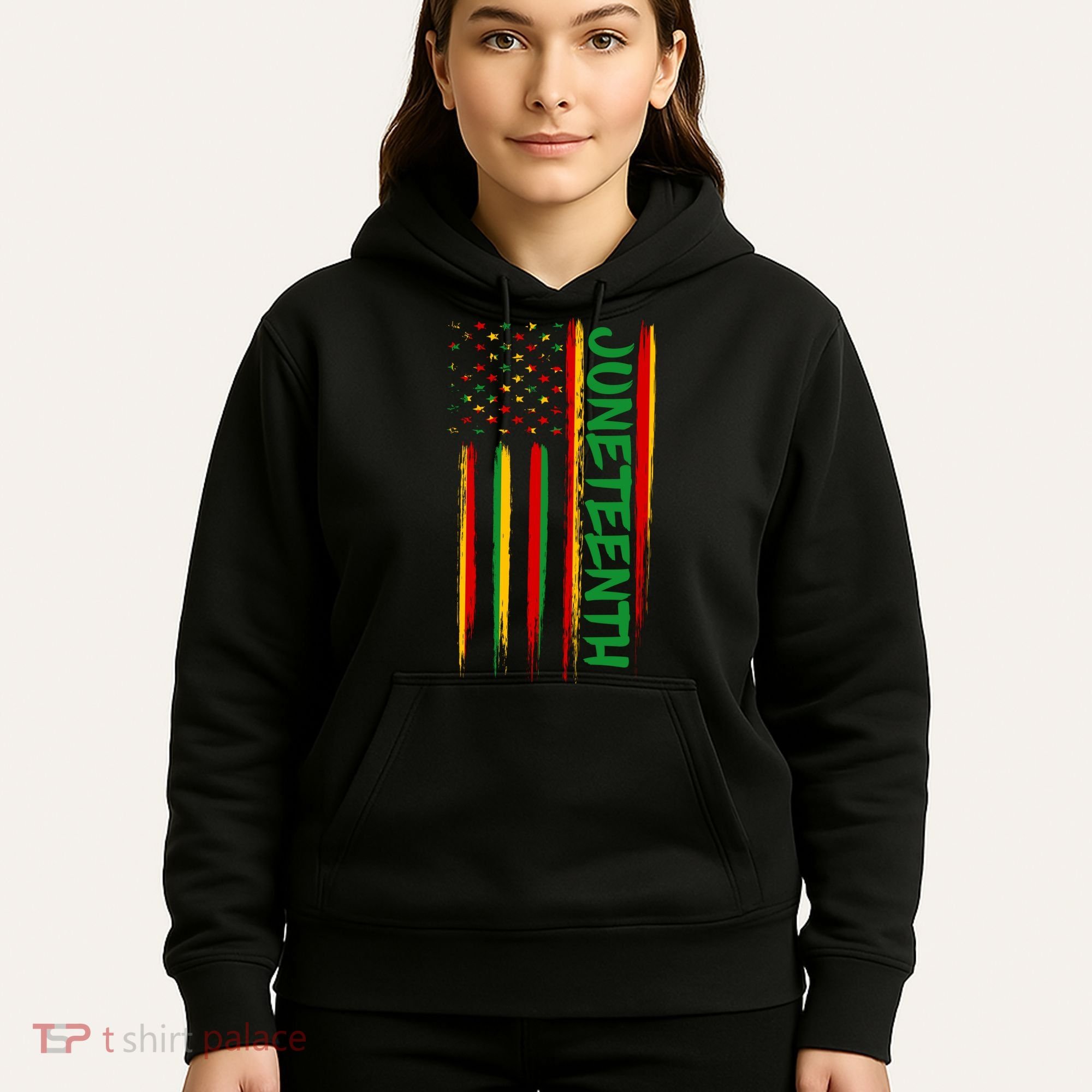 Juneteenth Red Gold Green USA Flag Hoodie