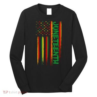 Juneteenth Red Gold Green USA Flag Long Sleeve Shirt