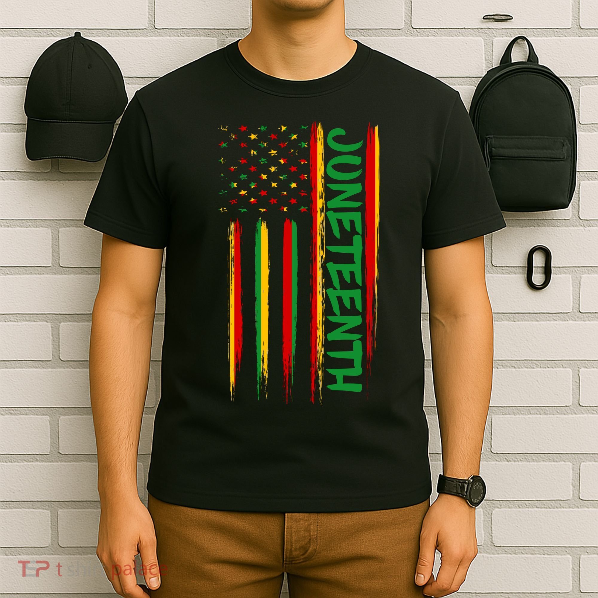 Juneteenth Red Gold Green USA Flag T-Shirt