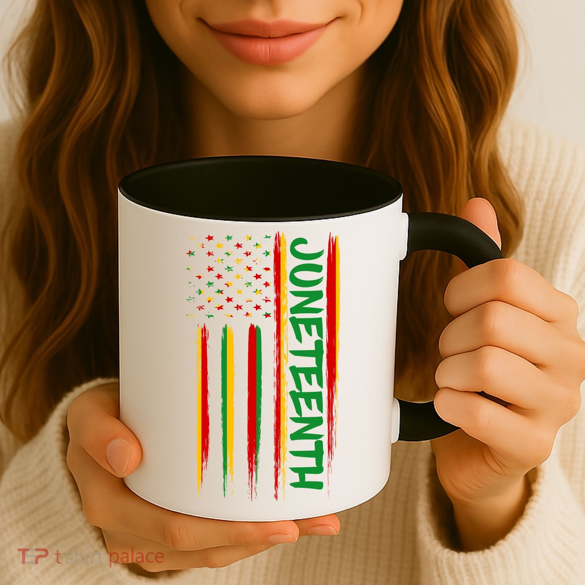 Juneteenth Red Gold Green USA Flag Coffee Mug