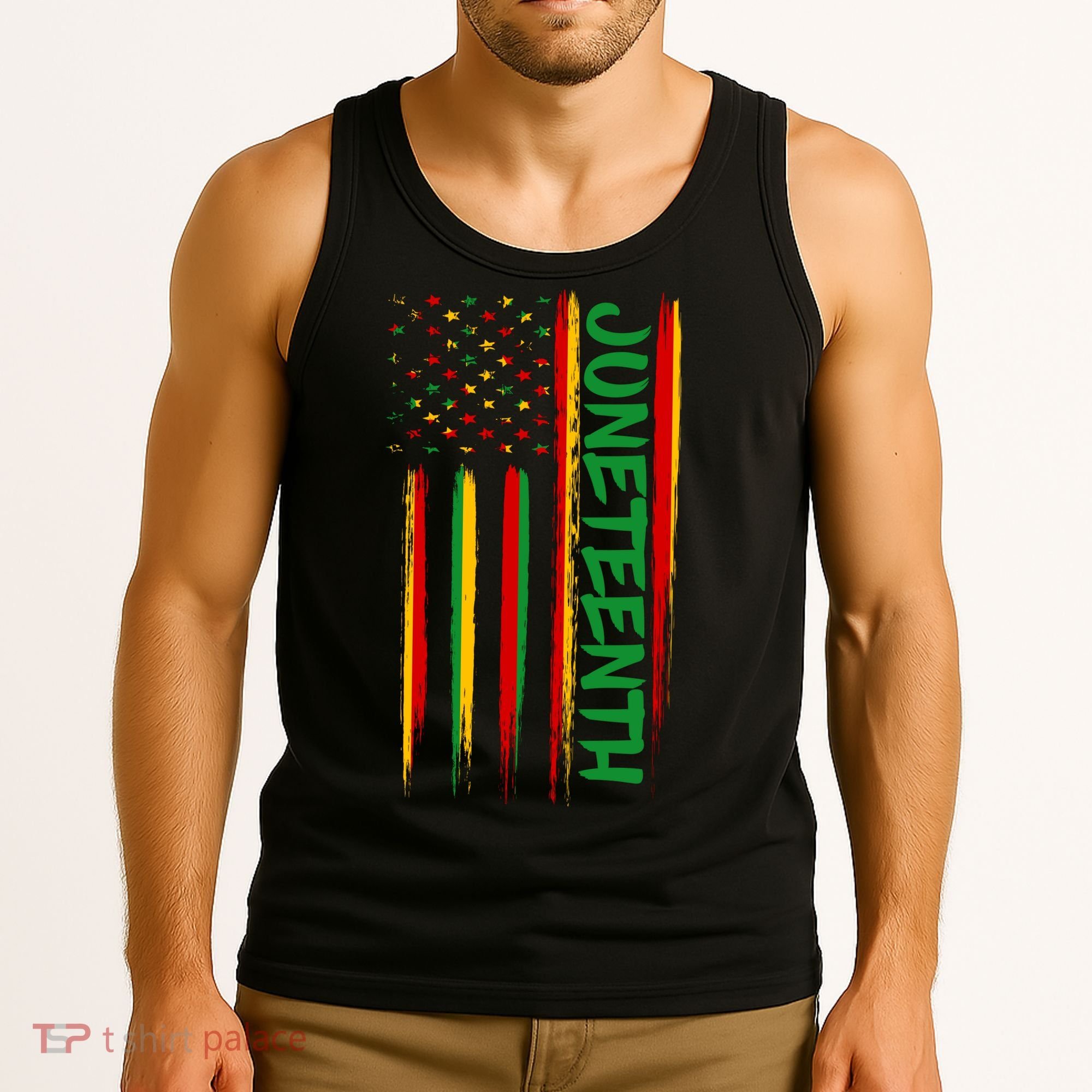 Juneteenth Red Gold Green USA Flag Tank Top