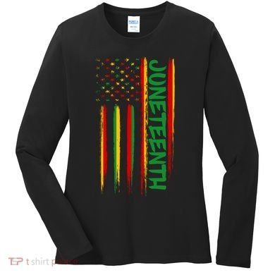 Juneteenth Red Gold Green USA Flag Women's Long Sleeve Shirt