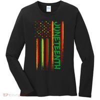 Juneteenth Red Gold Green USA Flag Women's Long Sleeve Shirt thumb 0