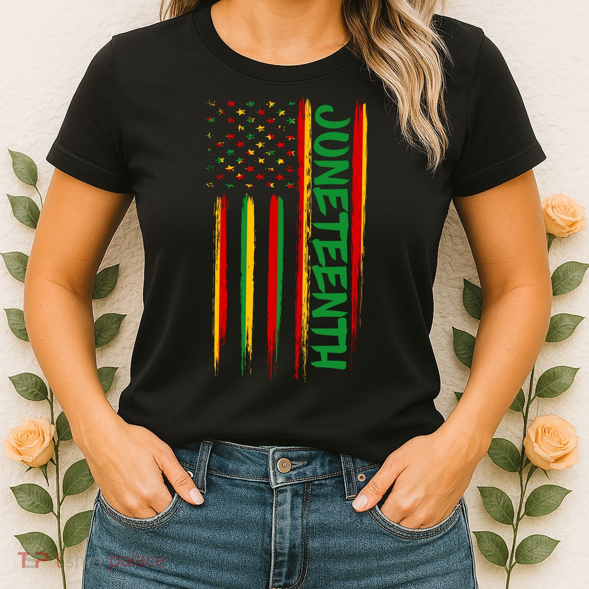 Juneteenth Red Gold Green USA Flag Women's T-Shirt