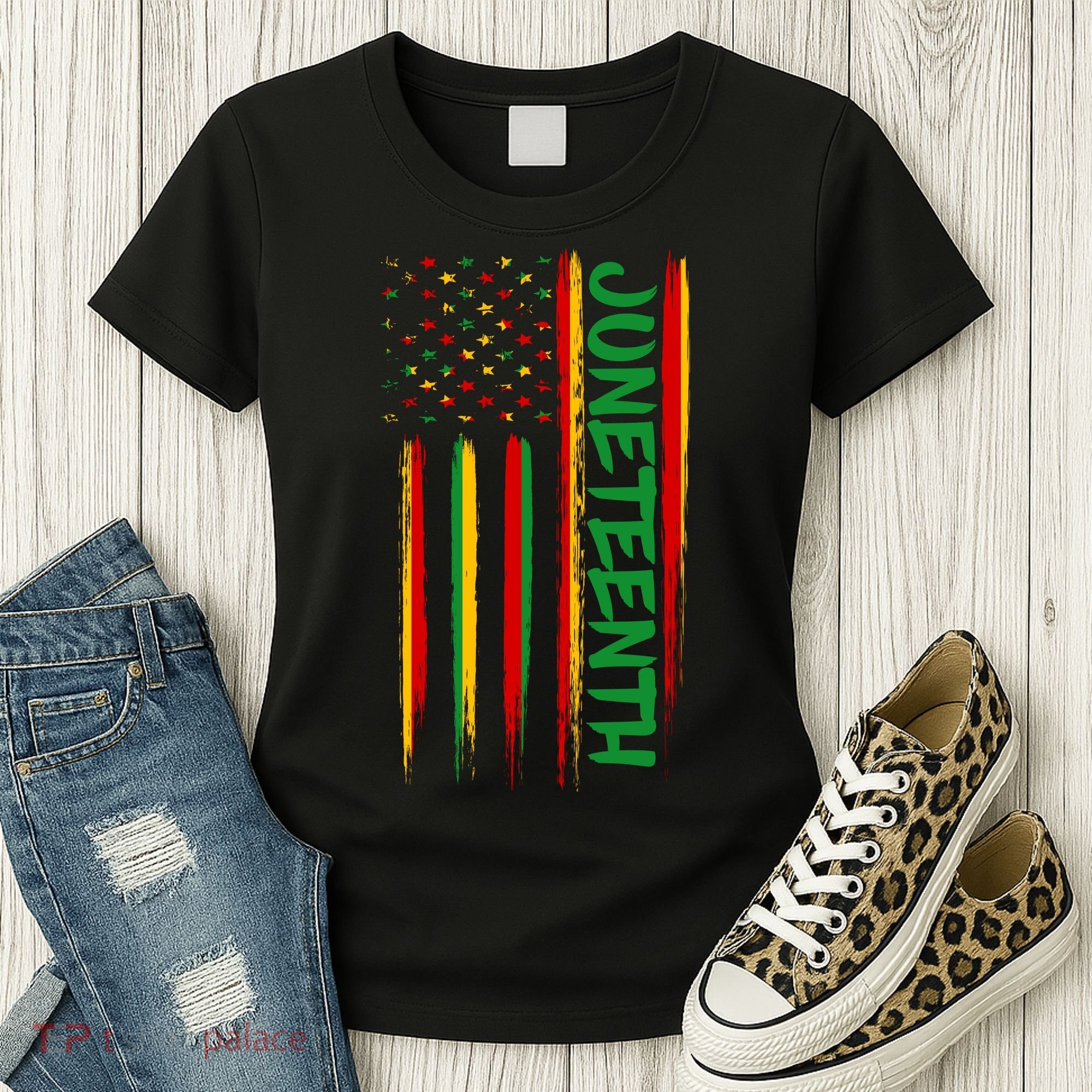 Juneteenth Red Gold Green USA Flag Women's T-Shirt