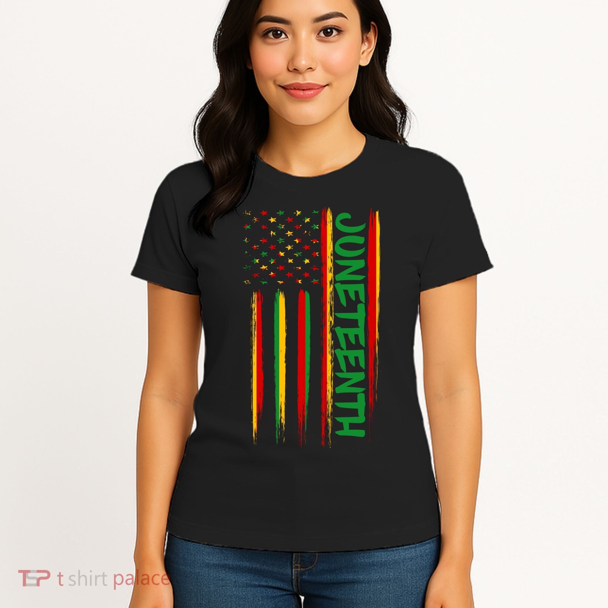 Juneteenth Red Gold Green USA Flag Women's T-Shirt