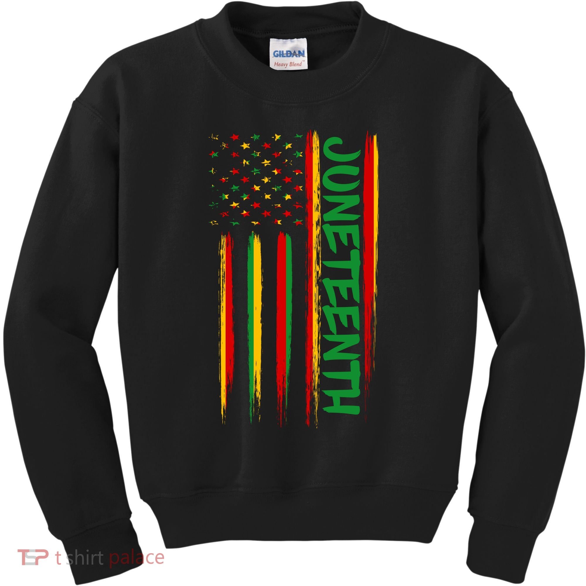 Juneteenth Red Gold Green USA Flag Kids Sweatshirt